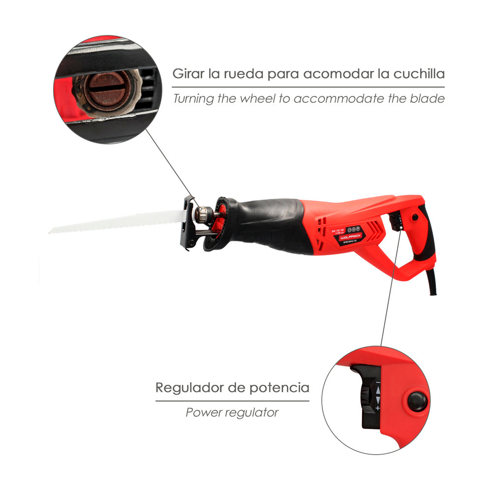 Serra de sabre 900 watt. Com variador de velocidade. Mudança rápida de lâmina. Madeira 115 mm / aço 8 mm
