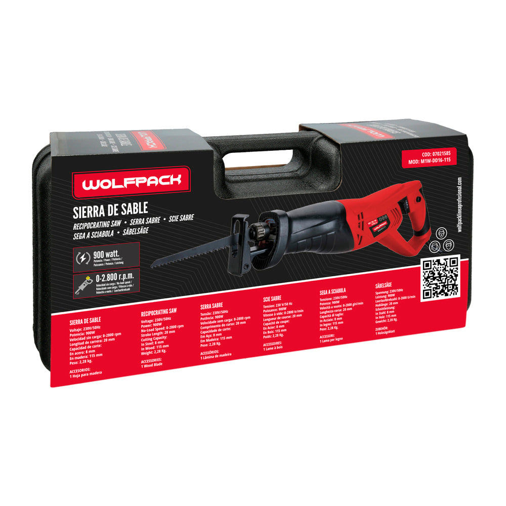 Serra de sabre 900 watt. Com variador de velocidade. Mudança rápida de lâmina. Madeira 115 mm / aço 8 mm