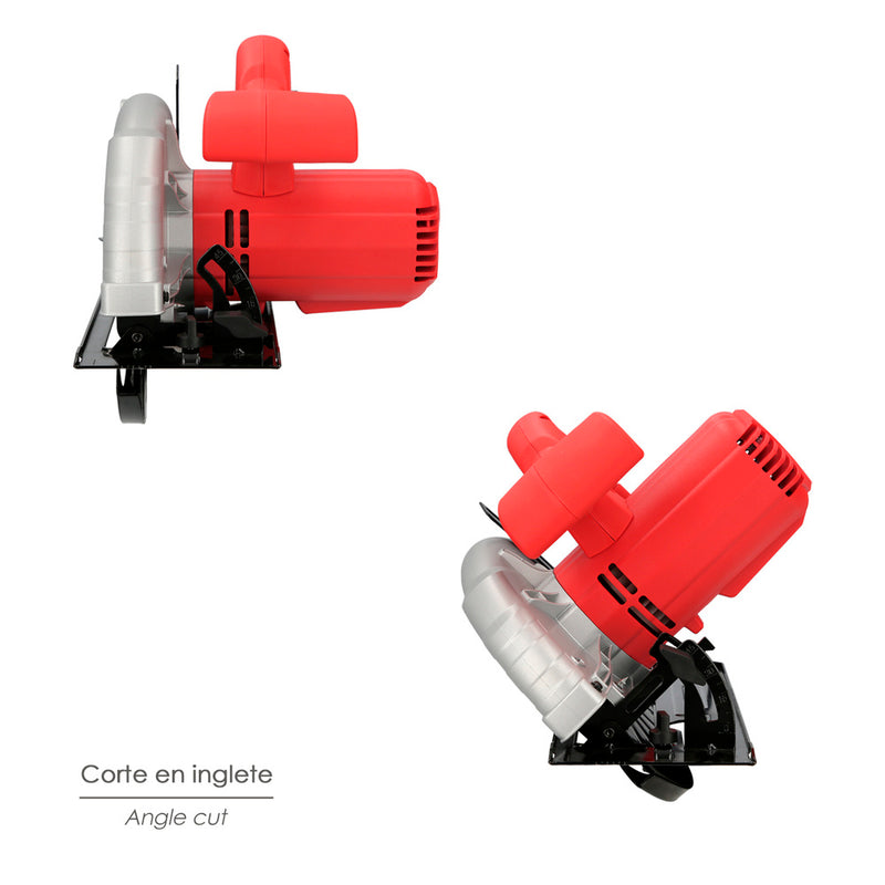Sierra circular 1300 watt. disco 185 mm. 4.800 RPM corte a inglete con regulador de profundidad. ingletadora, sierra madera