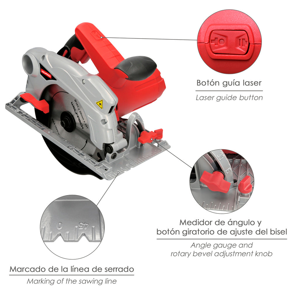 Serra circular 1300 watt. Com laser disco 185 mm 4.700 rpm corte de esquadria regulador de profundidade. Serra de esquadria, serra de madeira