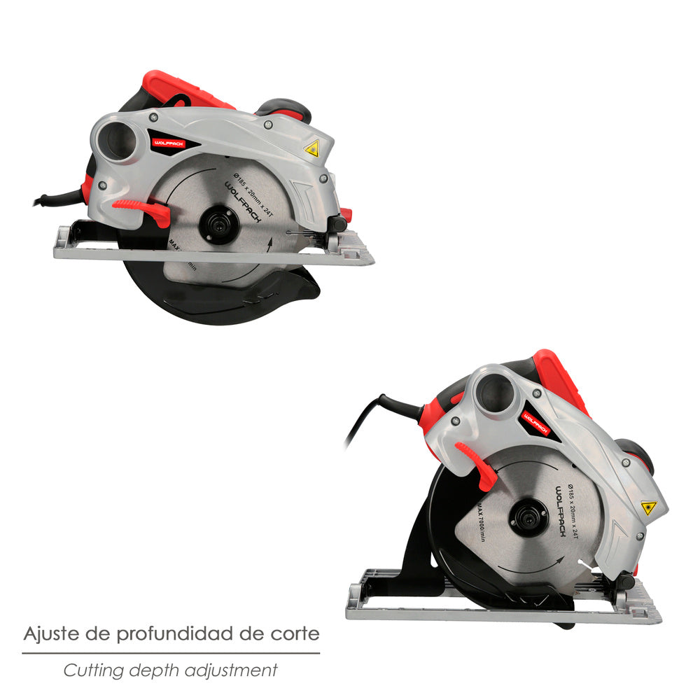 Circular saw 1300 watt. With laser, 185 mm blade, 4,700 rpm, miter cut, depth regulator. Miter saw, wood saw.