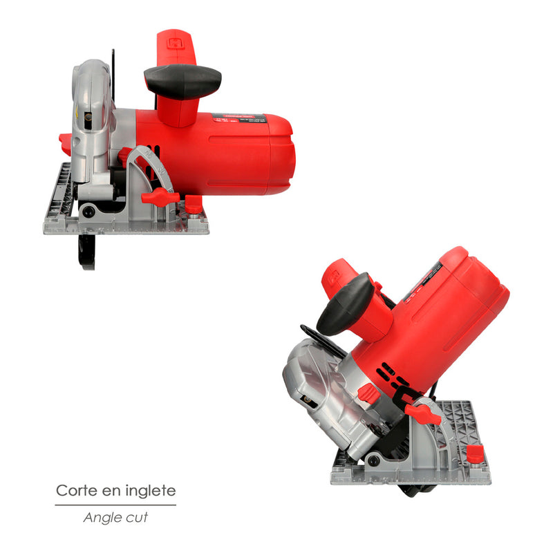 Sierra circular 1300 watt. con laser disco 185 mm. 4.700 RPM corte inglete regulador de profundidad. ingletadora, sierra madera