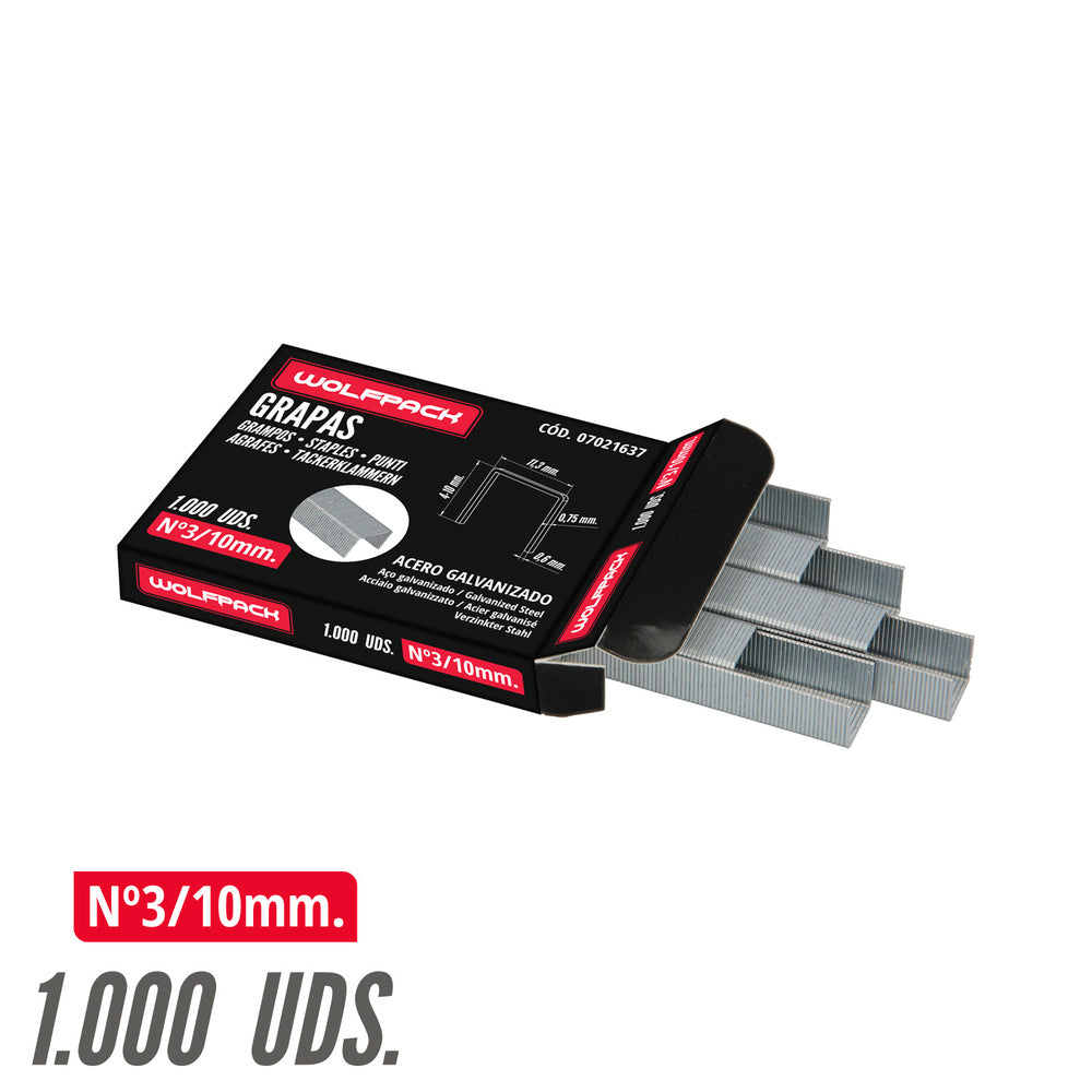 Grapas para clavadora eléctrica nº 3 10x11,4 mm caja 1.000 piezas. Grapas tipo 53. Grapas grapadora,