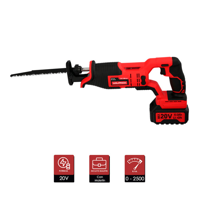 Sierra de sable 20 v. batería 4 ah. cambio rápido de hoja. madera 100 mm. / acero 6 mm