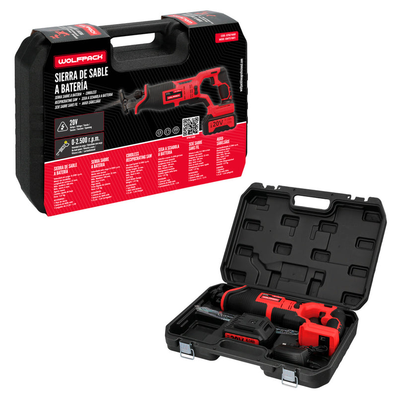 Sierra de sable 20 v. batería 4 ah. cambio rápido de hoja. madera 100 mm. / acero 6 mm