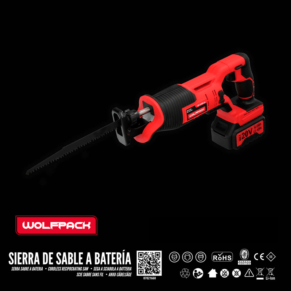 20V Reciprocating Saw. 4 Ah battery. Quick blade change. Wood 100 mm / steel 6 mm