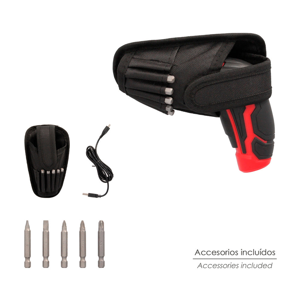 Berbequim 4 V. Com LED, bolsa e 5 pontas, bateria recarregável USB
