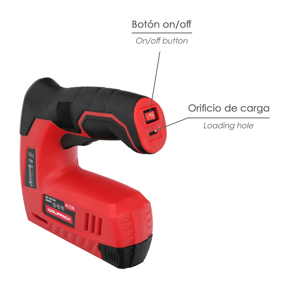 Agrafador/pregador recarregável, pregador pneumático, pregador a bateria, 1500 mAh, 40 agrafos por minuto com agrafos e pregos.