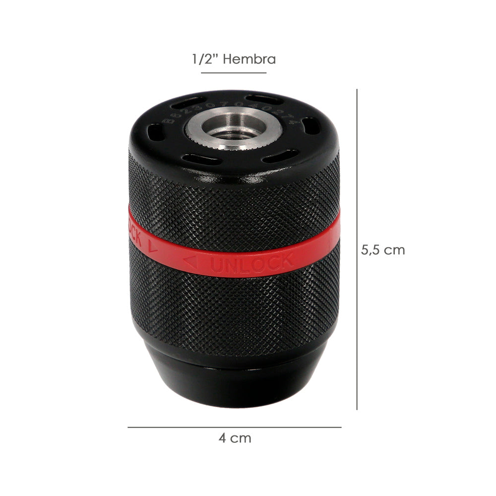 Bucha metálica sem chave 1/2" fêmea. Brocas até ø 13 mm para mandril de berbequim