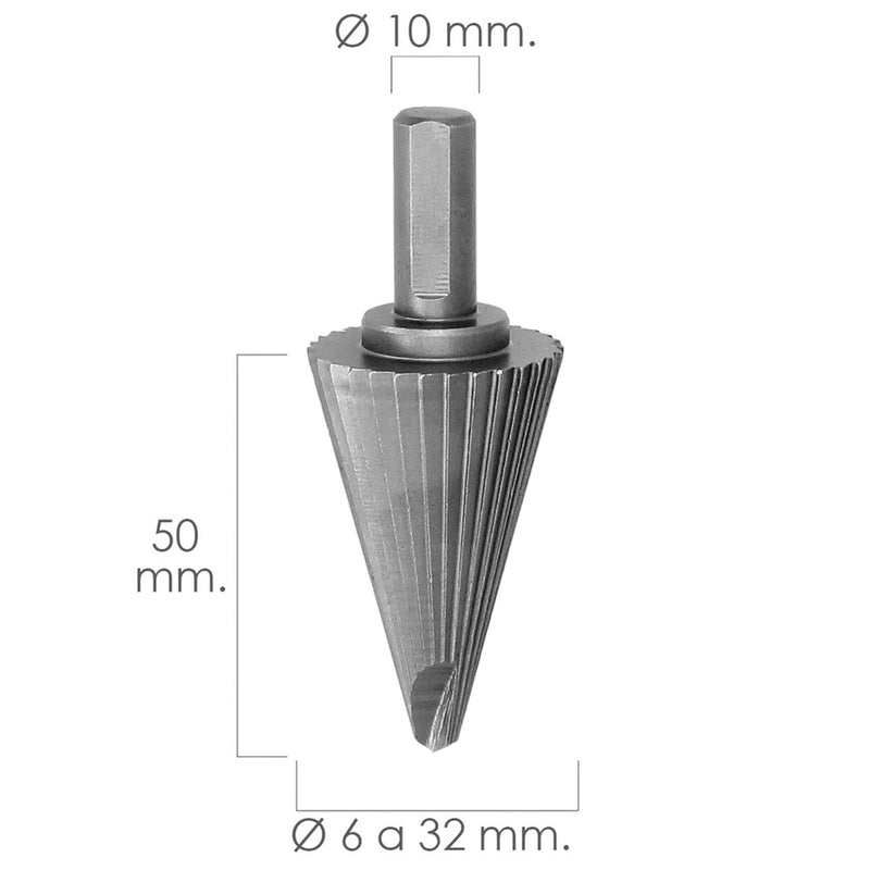 Fresa conica hss ø 6-32 mm. para taladro / fresadora