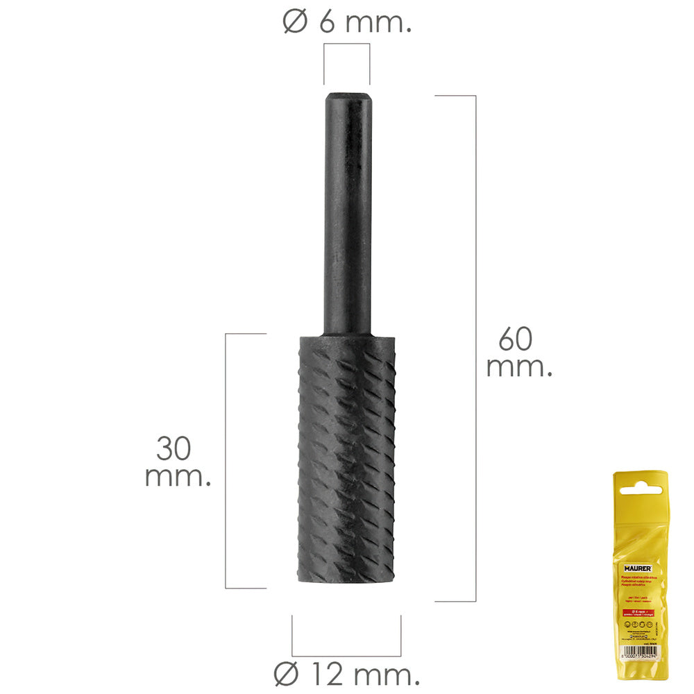 Cylindrical rotary burr for metal, ø 12 mm for drill / milling machine