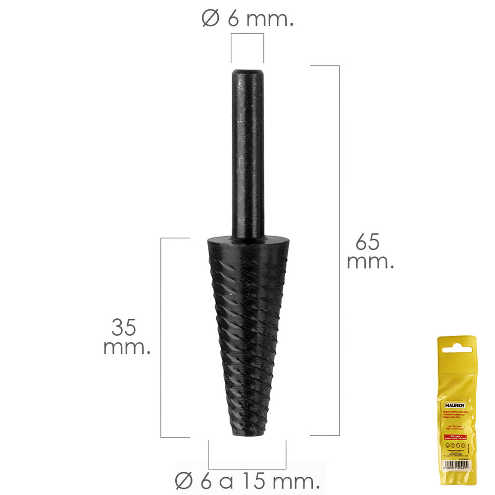 Fresa rotativa para metal conica ø 6 a 15 mm. para taladro / fresadora