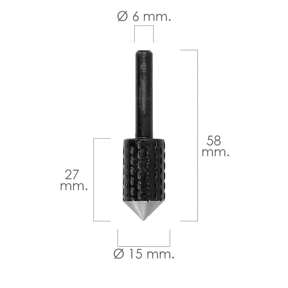 Rotary wood carving burr ø 15 mm for drill / milling machine
