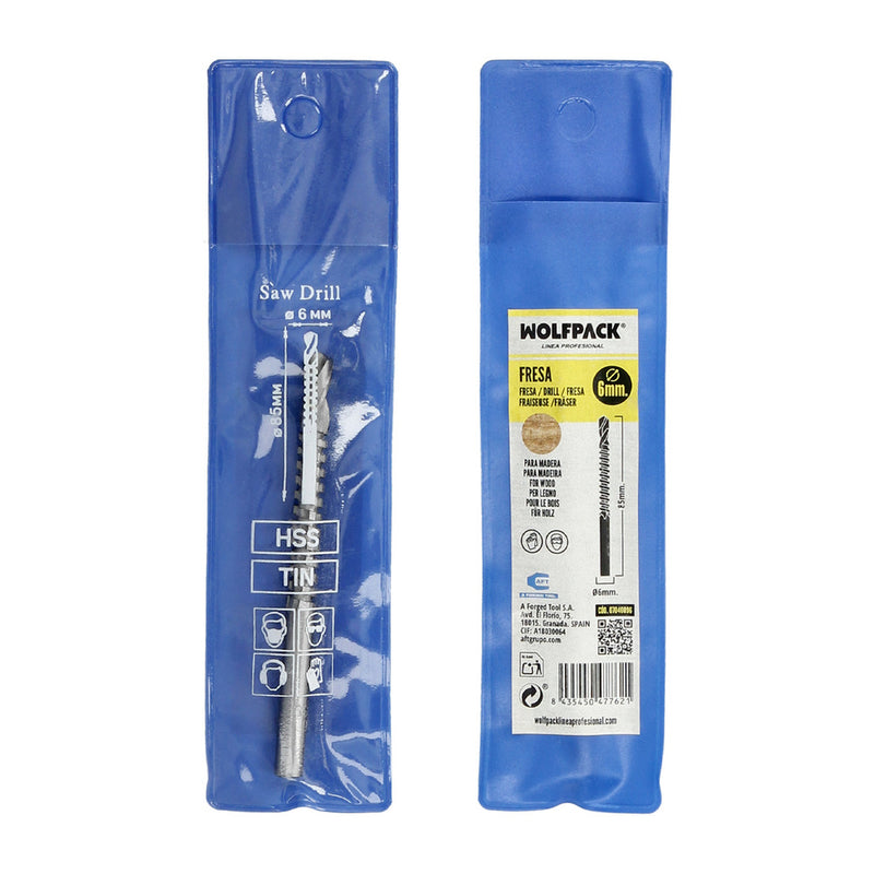 Fresa rotativa para madera espigada ø 6 x 90 mm. para taladro / fresadora