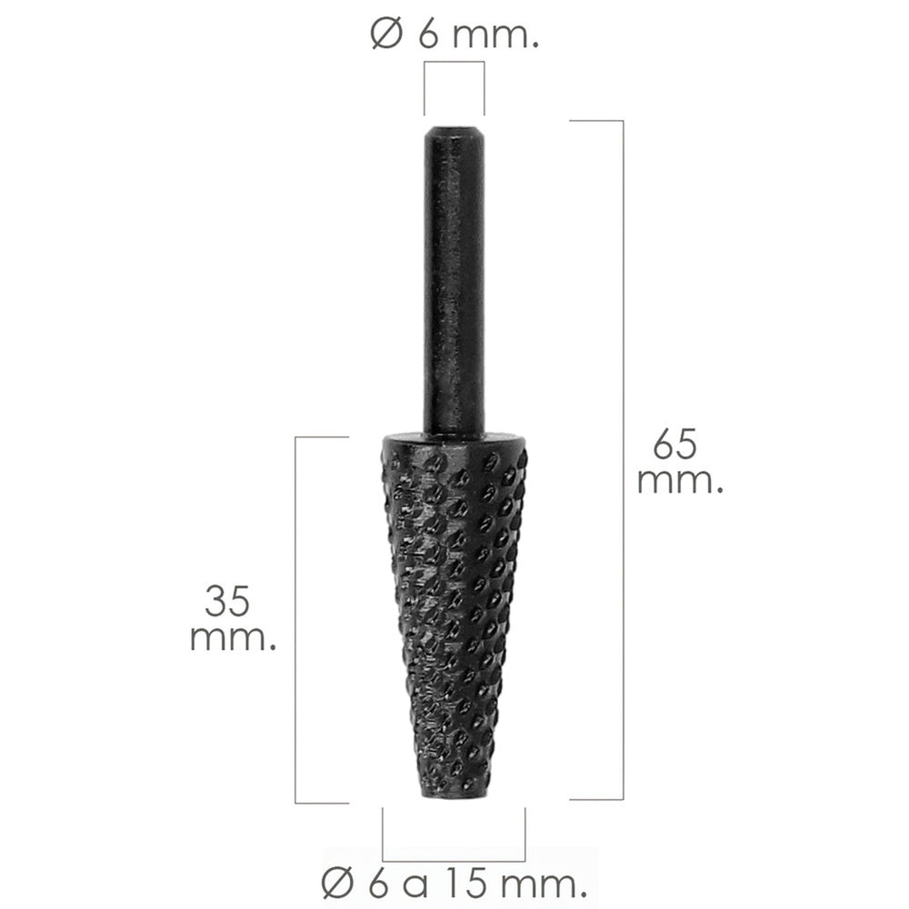 Conical rotary burr for metal, ø 6 to 15 mm, for drill/milling machine