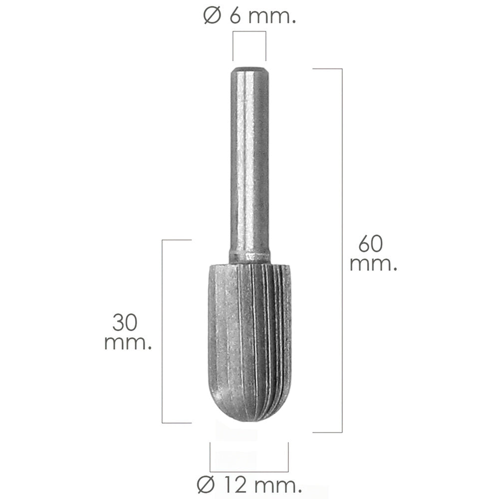 Cylindrical curved rotary burr for metal, ø 12 mm, for drill/milling machine
