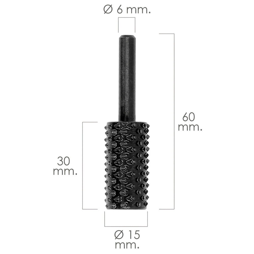 Cylindrical rotary wood rasp ø 15 mm for drill / router