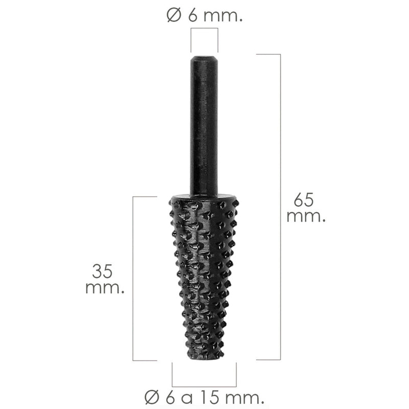 Fresa rotativa para madera conica ø 6 a 15 mm. para taladro / fresadora