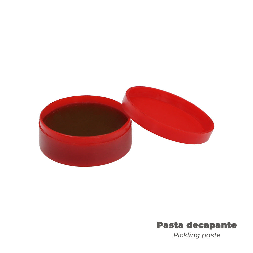 Lata com conjunto de dispensador de pasta removedora de tinta