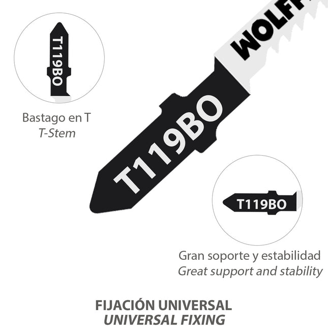 Hojas sierra calar para madera corte fino 5 piezas. hoja cromo vanadio 58. vastago t universal