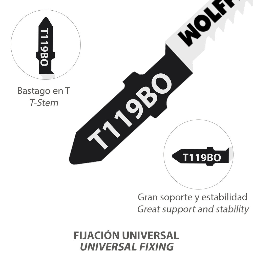 Lâminas de serra tico-tico para madeira de corte fino, 5 peças. Lâmina de crómio vanádio 58. Haste tipo T universal