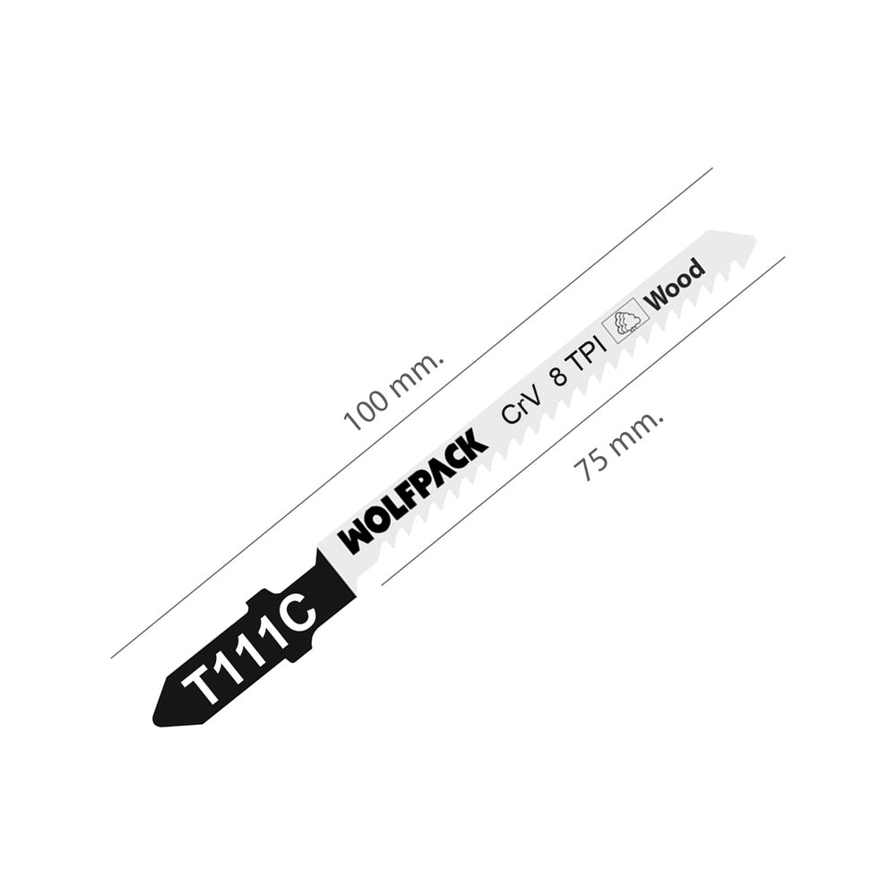 Folhas de serra tico-tico para madeira corte médio 5 peças. Lâmina cromo vanádio 58. Haste tipo T universal