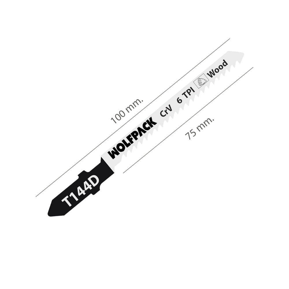 Jigsaw blade for wood thick cut 5 pieces. Chrome vanadium blade 58. Universal T-shank.