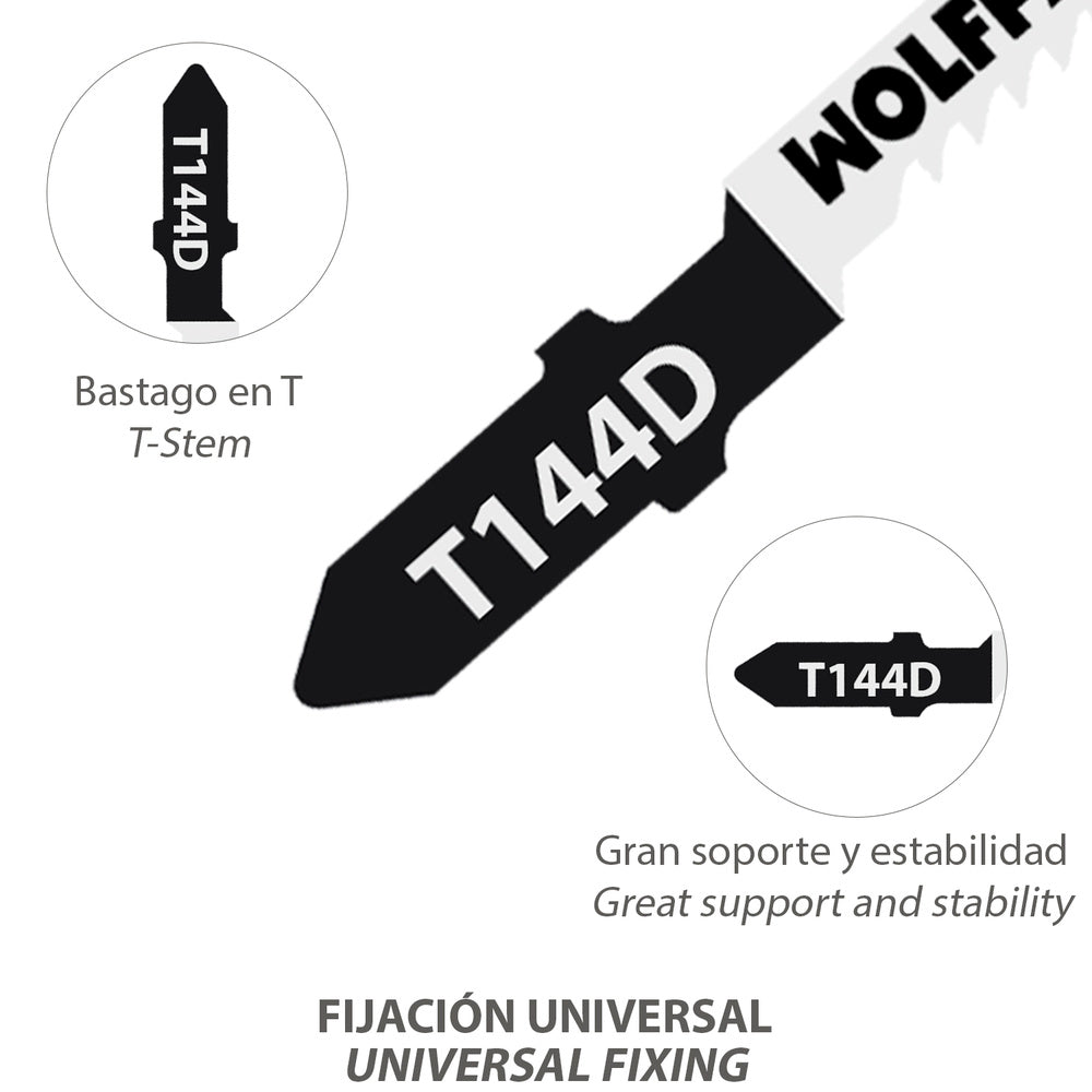 Jigsaw blade for wood thick cut 5 pieces. Chrome vanadium blade 58. Universal T-shank.