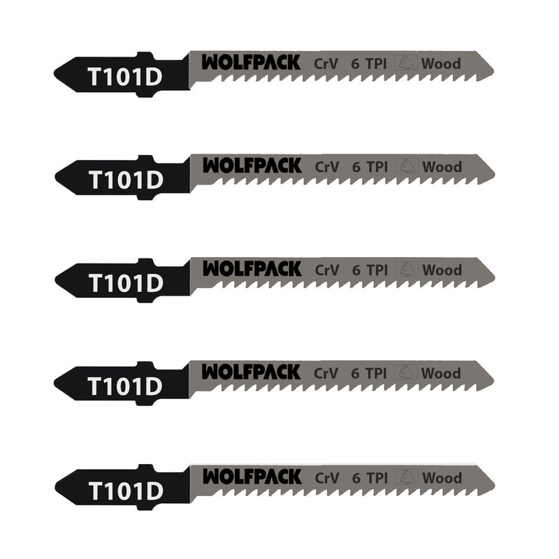 Hojas sierra calar para contrachapado corte grueso 5 piezas. hoja cromo vanadio 58. vastago t universal