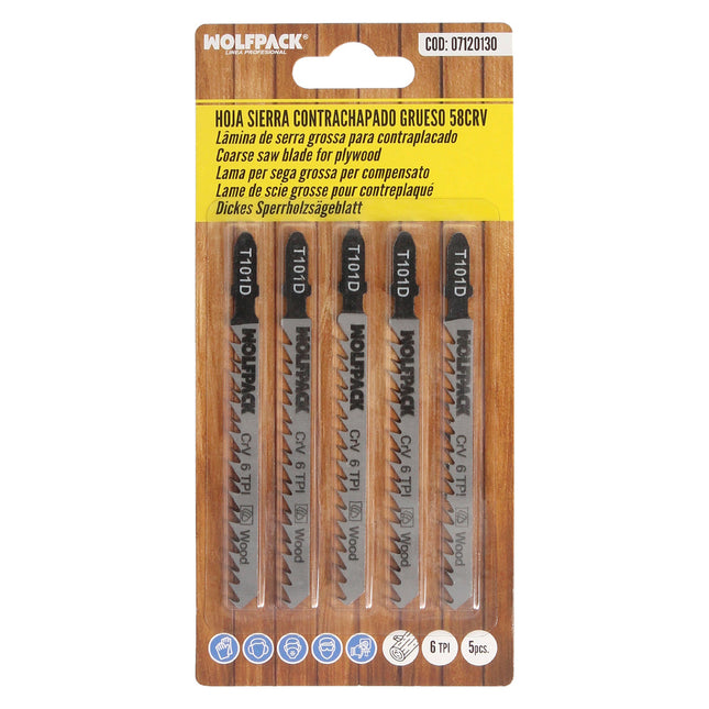 Hojas sierra calar para contrachapado corte grueso 5 piezas. hoja cromo vanadio 58. vastago t universal