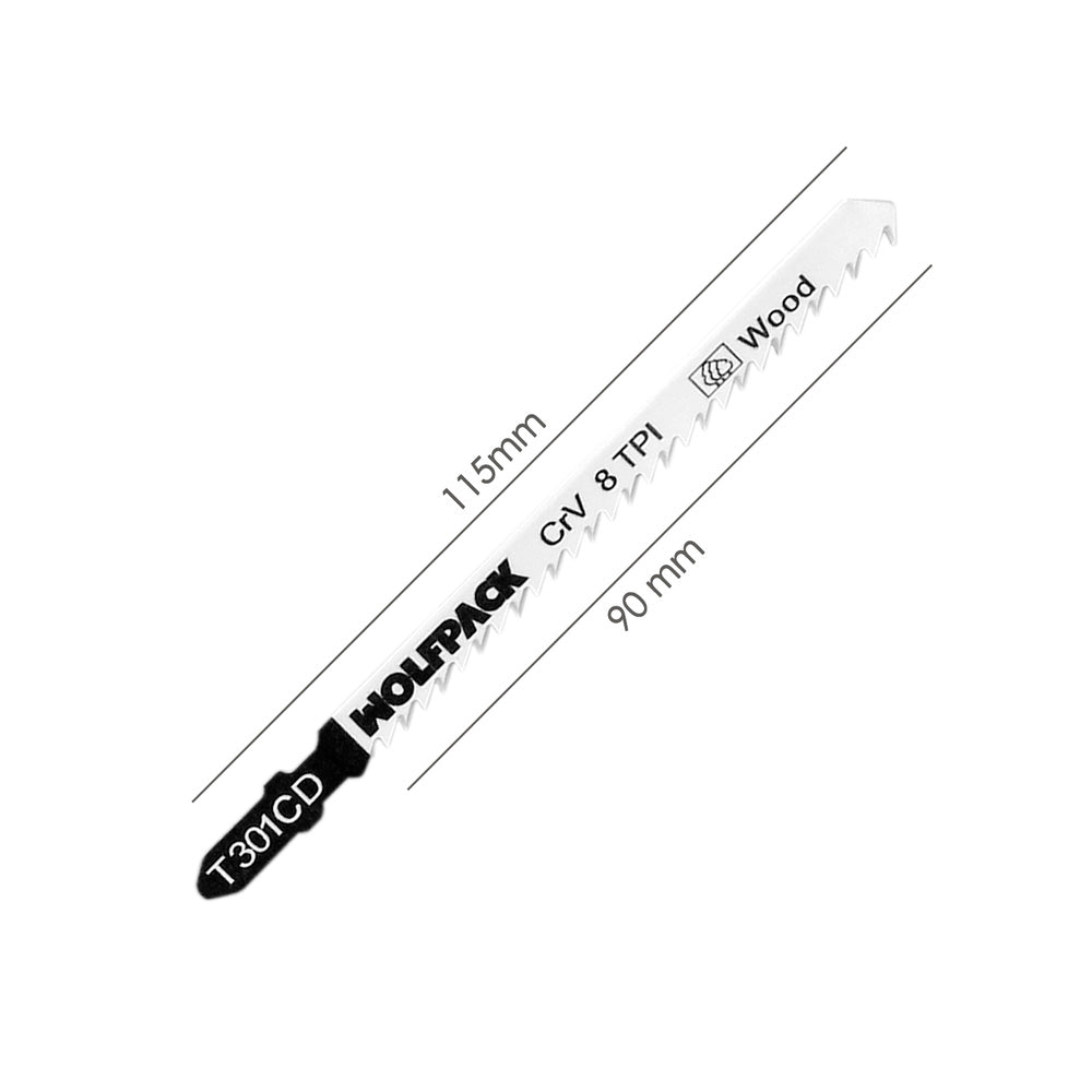 Long jigsaw blades for wood, medium cut, 5 pieces. Chrome vanadium blade 58. Universal T-shank