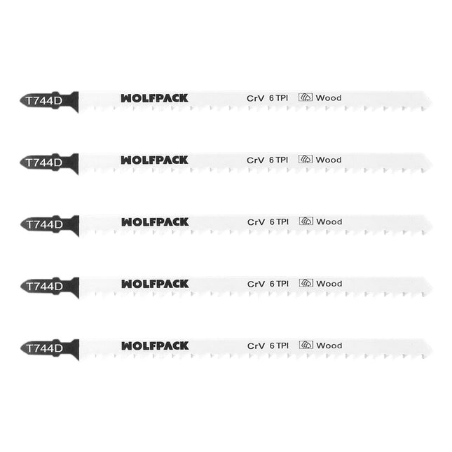 Hoja larga sierra calar para madera corte grueso 5 piezas. hoja cromo vanadio 58. vastago t universal