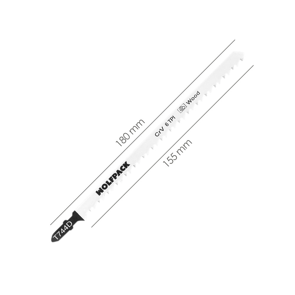 Long jigsaw blade for thick wood cutting, 5 pieces. Chromium-vanadium blade 58. Universal T-shank.