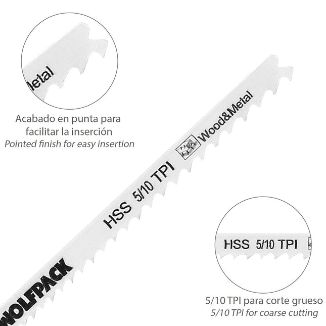 Hoja larga sierra calar para madera / metal / plástico corte medio/grueso 5 piezas. hoja cromo vanadio 58. vastago t universal