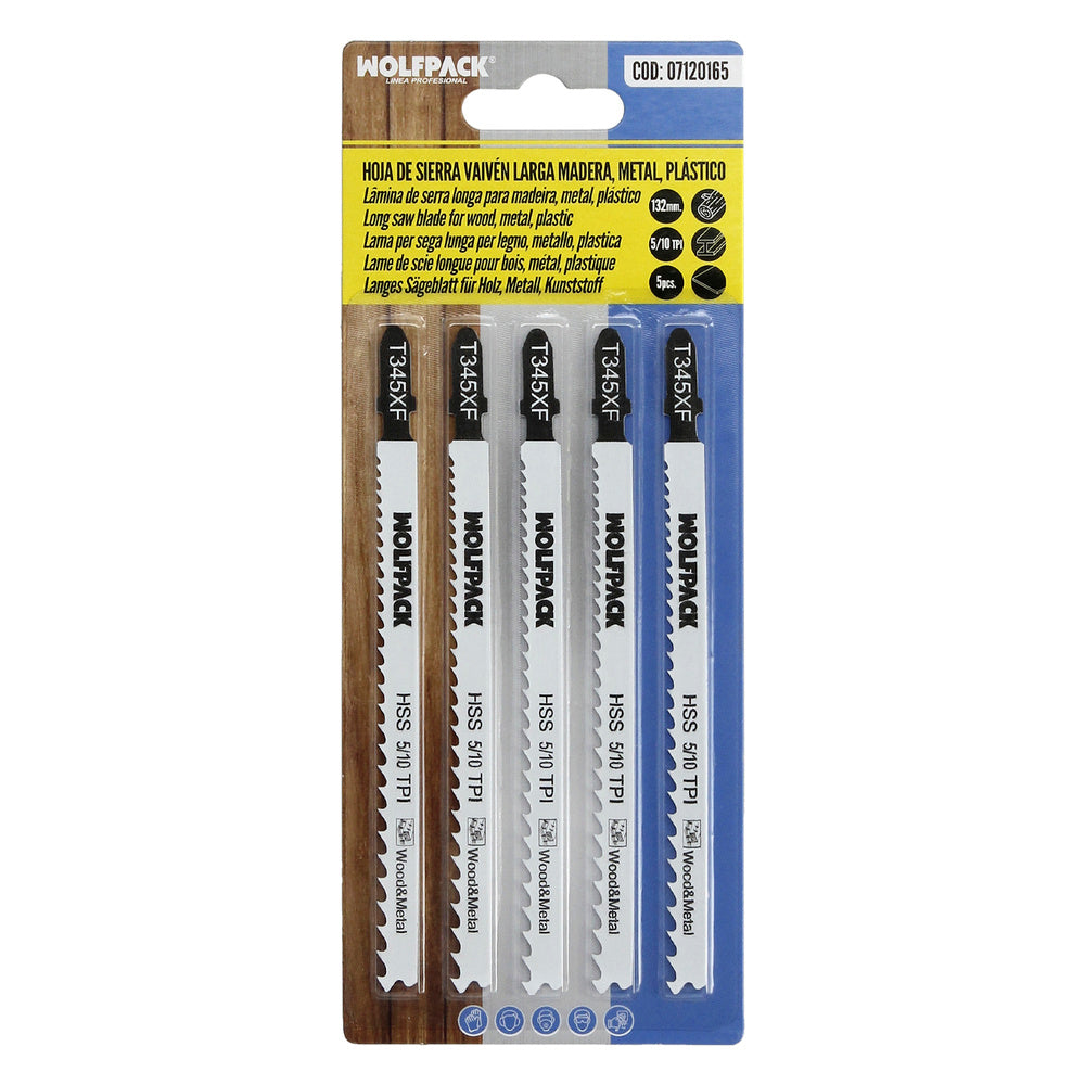 Jigsaw blade for wood / metal / plastic, medium/thick cut, 5 pieces. Chrome vanadium blade 58. Universal T-shank.