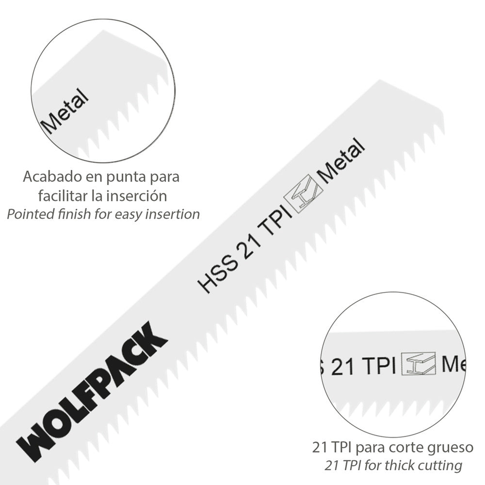 Jigsaw blades for thin metal, 5-piece HSS 21 TPI
