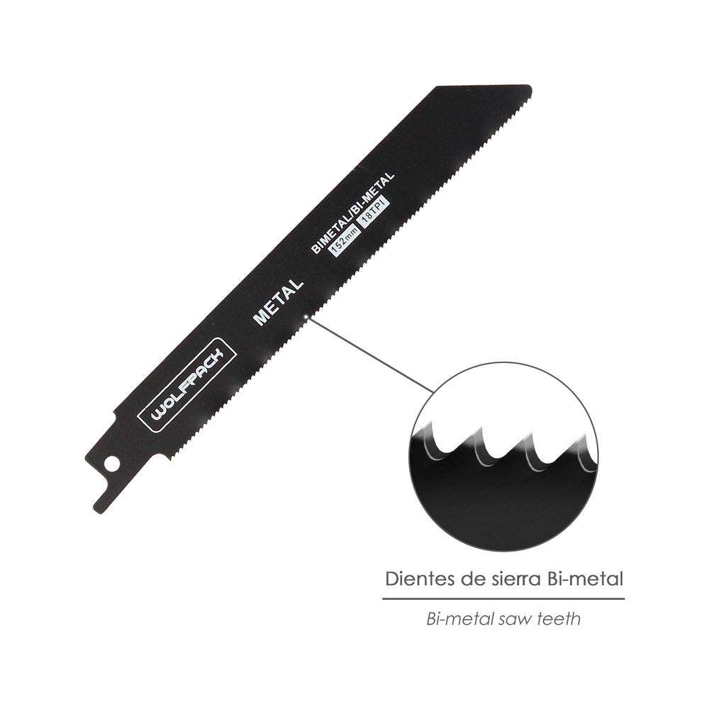 Lâmina de serra sabre para metal 152 mm 18 tpi. 5 peças. Corta ferro, alumínio, cobre, plástico