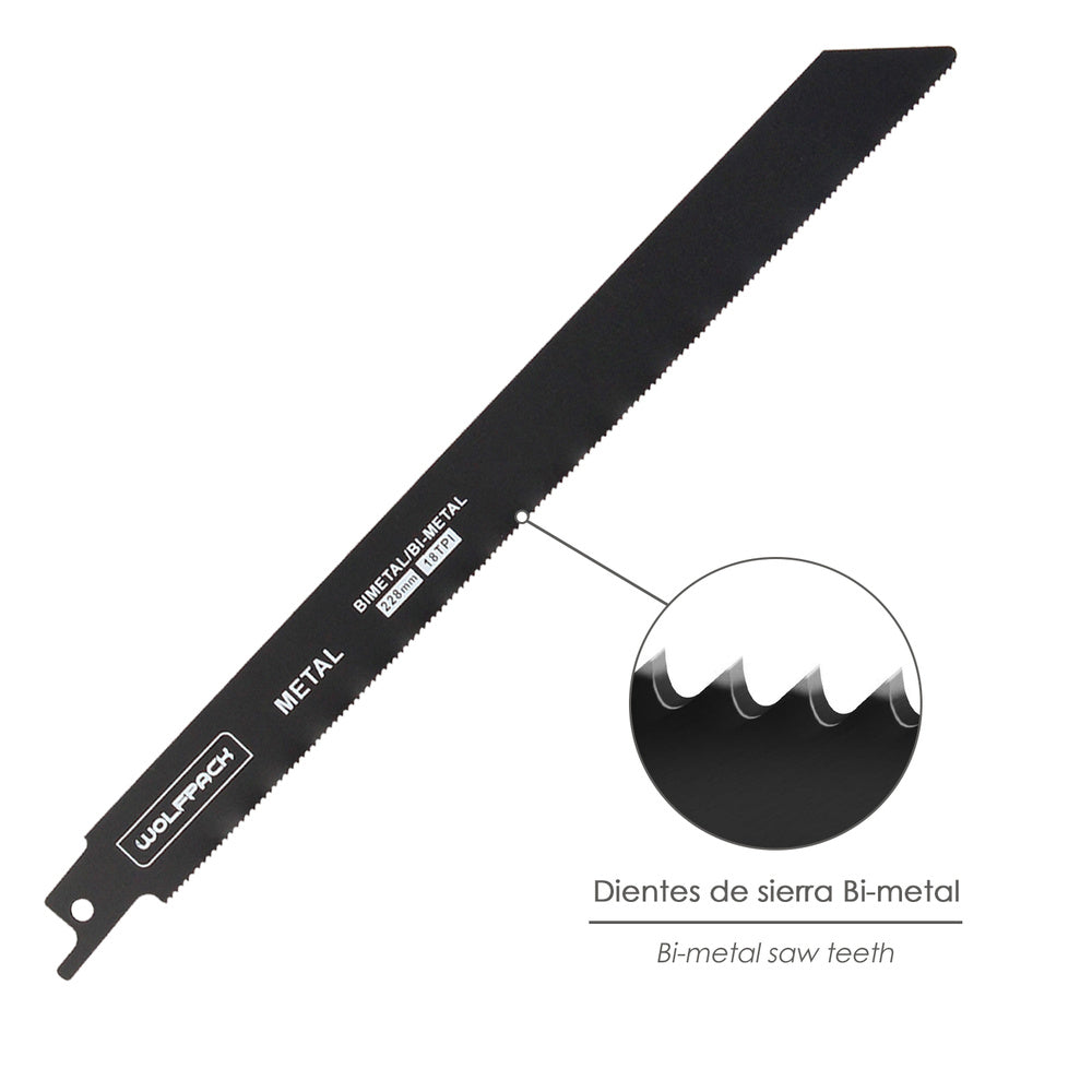 Lâmina serra sabre para metais 228 mm 18 dpp. 5 peças. Serra ferro alumínio, cobre, plástico