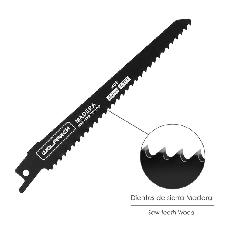 Hoja para sierra sable madera 152 mm. 6 TPI. 5 piezas. especial para madera