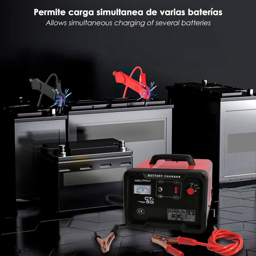 Charges 12/24V 30-350Ah batteries with jump starter