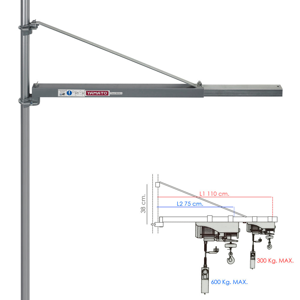 Brazo soporte para polipastos - cabrestante capacidad de carga de 600 o 300 kg.