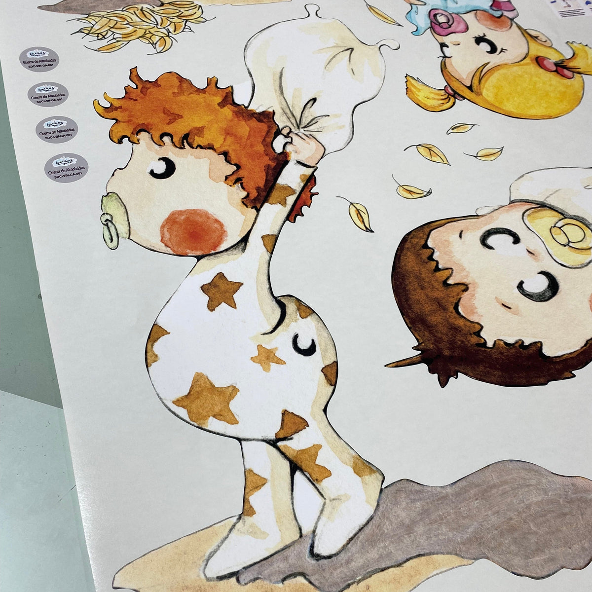 Autocolante decorativo infantil em vinil - Guerra de Almofadas para crianças