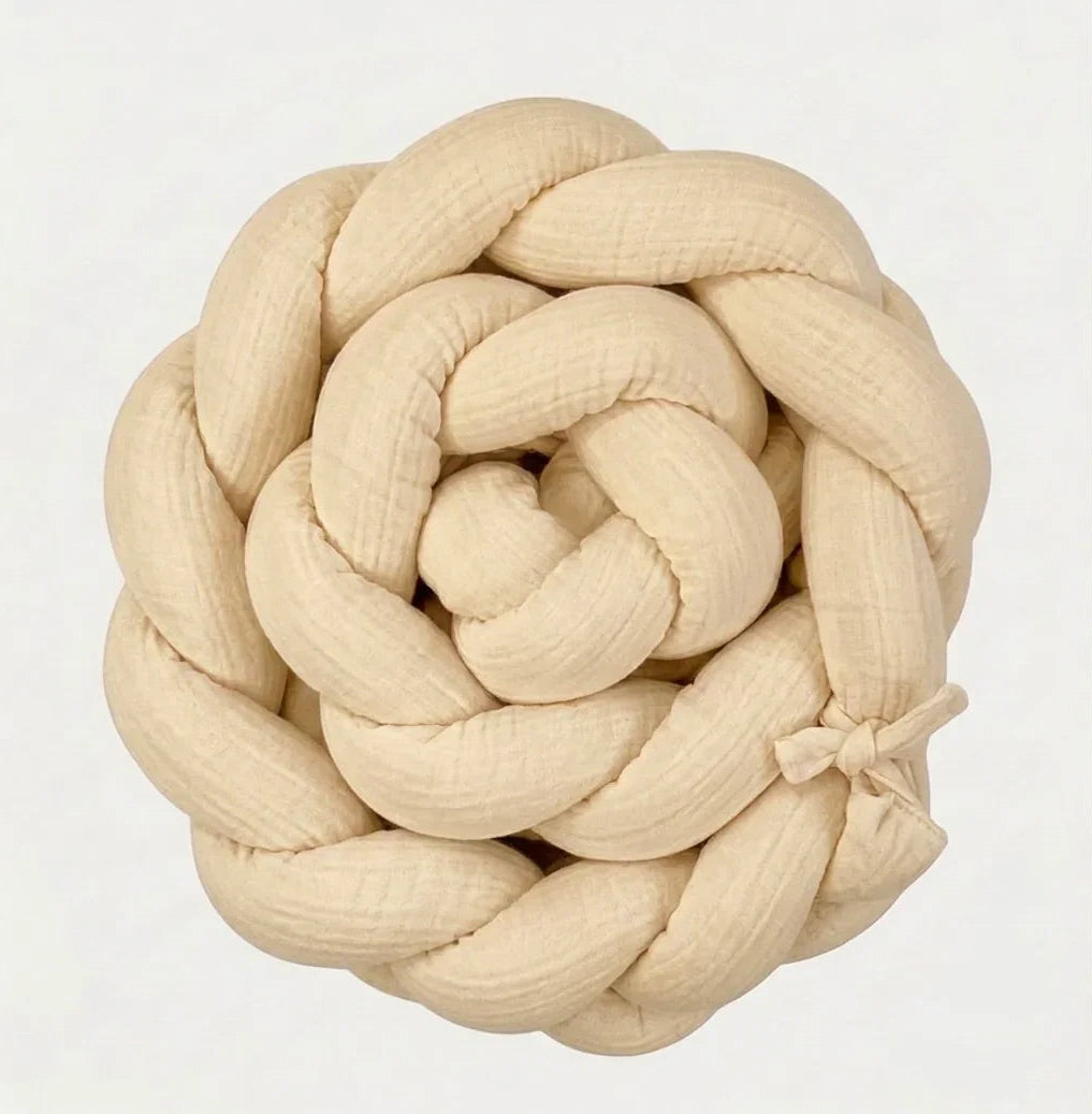 Muslin Crib Bumper Braid, 180cm, Beige | For Babies and Cribs