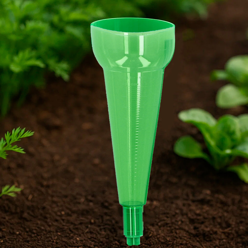 Pluviómetro plástico verde 350 ml. Con piqueta. Medidor lluvia, monitorizar las precipitaciones jardín exteriores