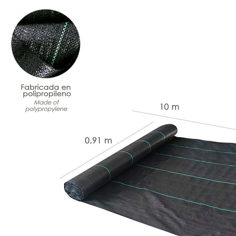 Malla antihierbas (rollo 0,9x10 metros) malla anti maleza, malla geotextil jardín, tela anti hierbas jardín,