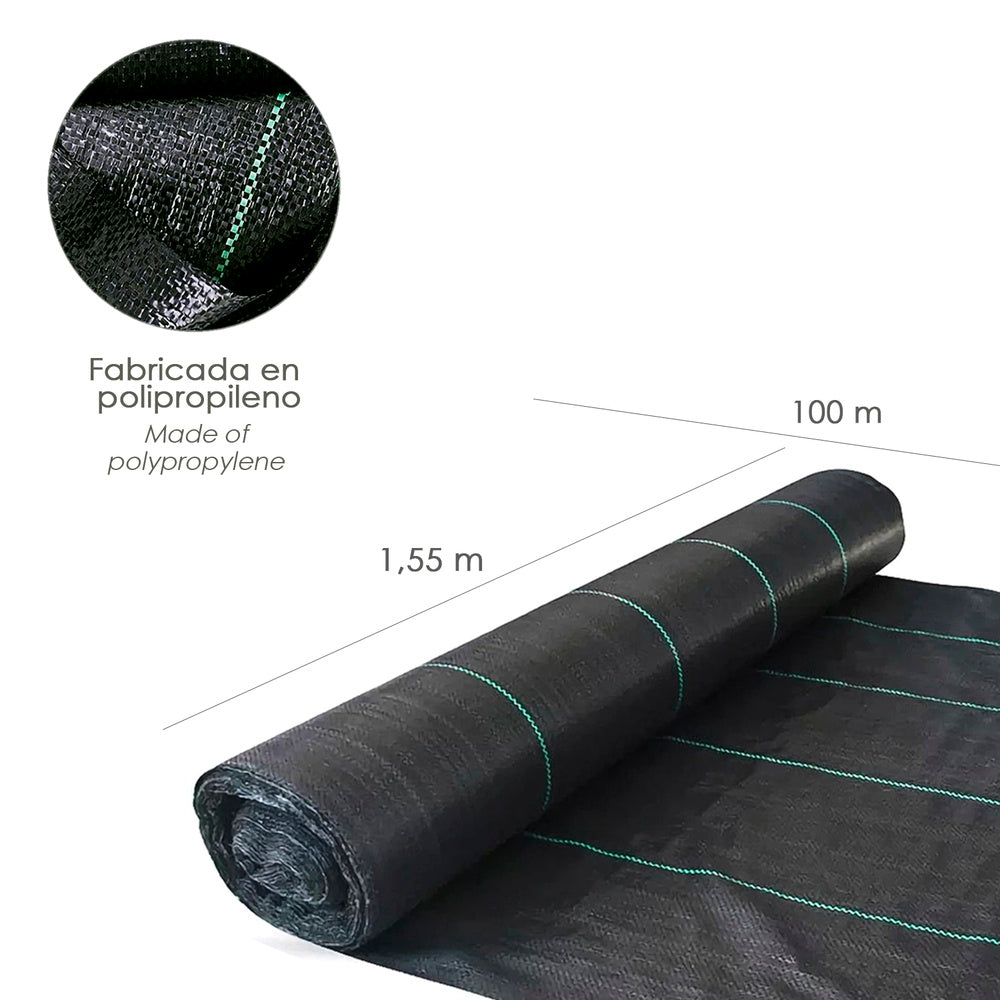 Weed control fabric (roll 1.55x100 meters) weed barrier, garden geotextile fabric, garden weed control fabric