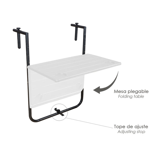 Mesa plegable colgante para balcones / terrazas 36x60 cm. altura regulable