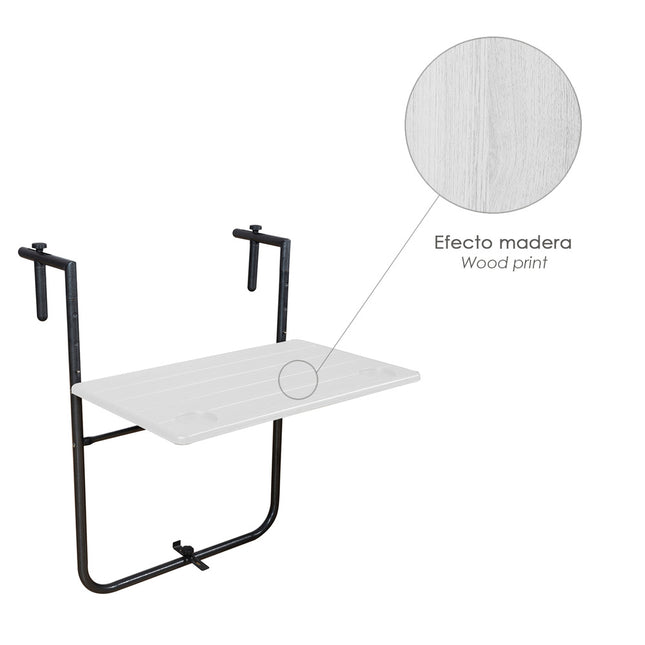 Mesa plegable colgante para balcones / terrazas 36x60 cm. altura regulable