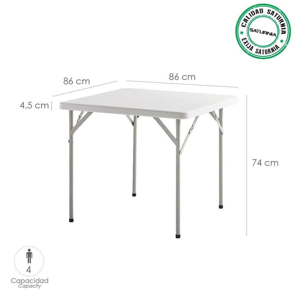 Multifunctional square foldable HDPE table, portable, durable, multi-purpose 86x86x74 cm white