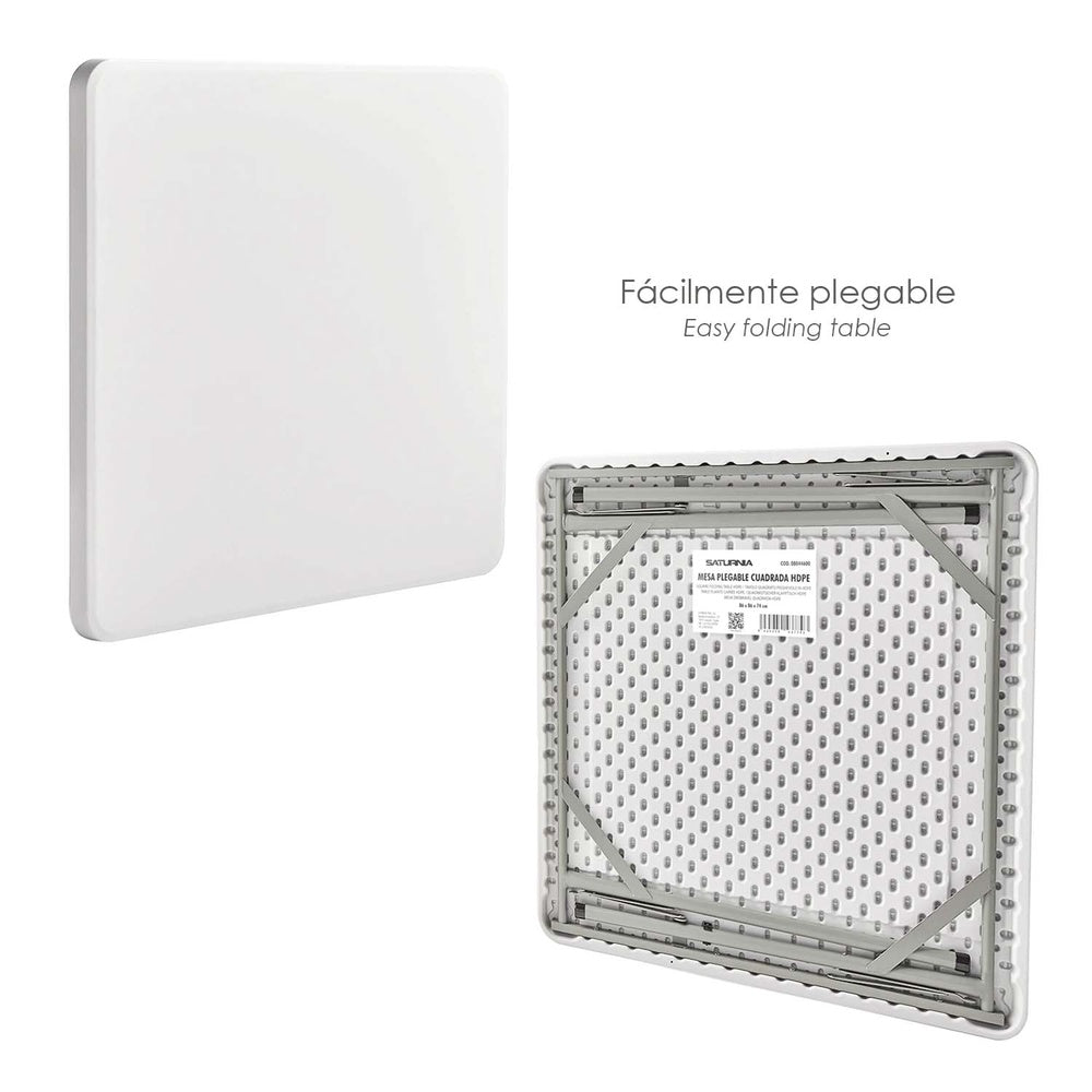 Multifunctional square foldable HDPE table, portable, durable, multi-purpose 86x86x74 cm white